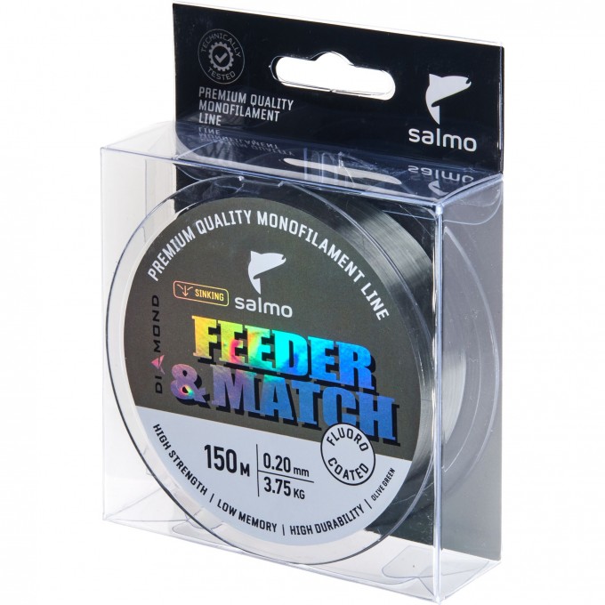 Леска монофильная SALMO DIAMOND FEEDER & MATCH FLUORO COATED Olive Green 150/020 4036-020 Леска монофильная SALMO DIAMOND FEEDER & MATCH FLUORO COATED Olive Green 150/020 4036-020