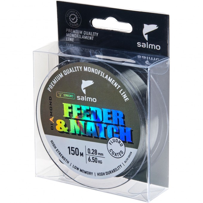 Леска монофильная SALMO DIAMOND FEEDER & MATCH FLUORO COATED Olive Green 150/028 4036-028 Леска монофильная SALMO DIAMOND FEEDER & MATCH FLUORO COATED Olive Green 150/028 4036-028