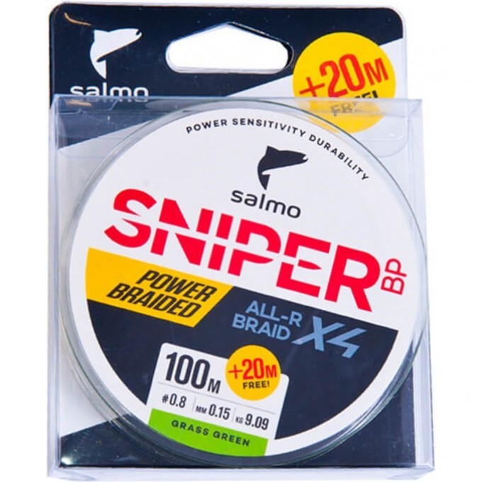 Леска плетёная SALMO Sniper Bp All R Braid Х4 Grass Green 120/015 4931-015 Леска плетёная SALMO Sniper Bp All R Braid Х4 Grass Green 120/015 4931-015