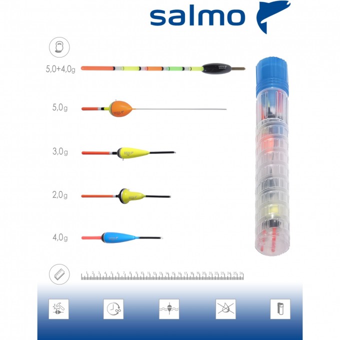 Поплавки SALMO БЕРИ И ЛОВИ в тубусе, 5 шт. 9600GOFISHING-SET Поплавки SALMO БЕРИ И ЛОВИ в тубусе, 5 шт. 9600GOFISHING-SET